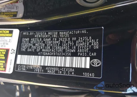 2026 Toyota Camry Se из США, поврежденный, VIN 4T1DAACK9TU234356